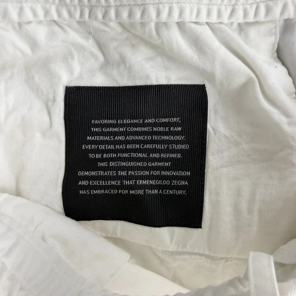 Ermenegildo Zegna Cargo Pants Men's 34 White Cotton Elastic Waist Trousers